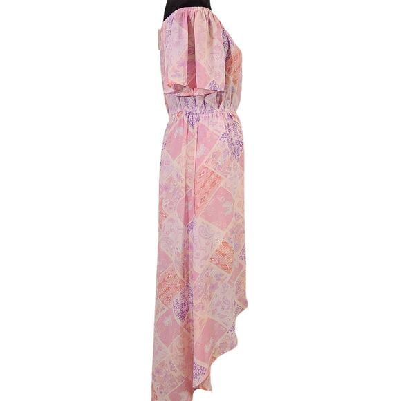 EMILY WONDER NWT Off-Shoulder Pink Patchwork Midi Dress, Women's Size Large - Picture 3 of 13